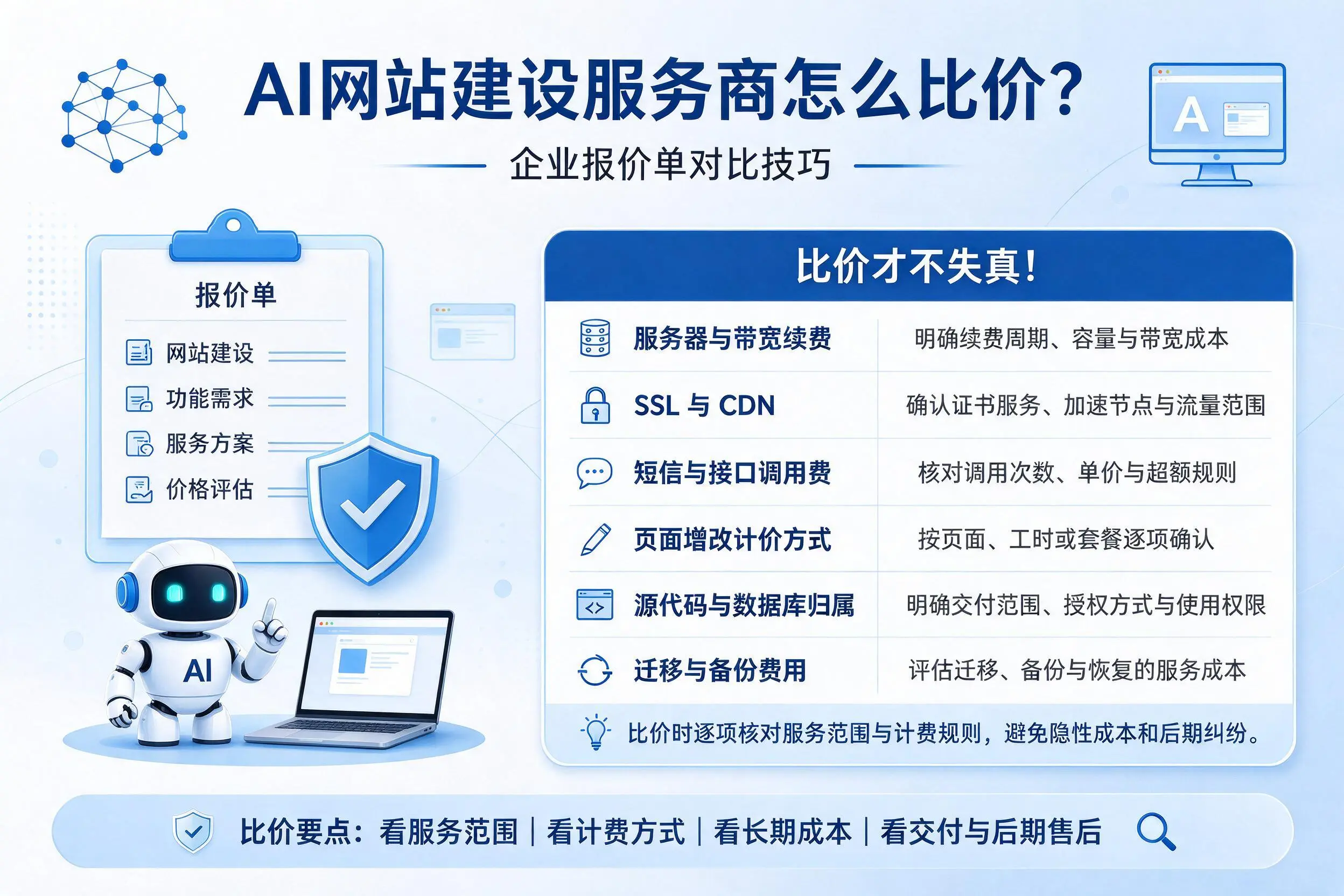 AI网站建设服务商怎么比价?南宁企业报价单对比技巧